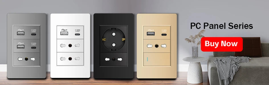 Enchufe Pared Delefu Italia/Chile PC Negro USB-C Carga Rápida + Schuko + Switch Smart Tuya WiFi + SAT/TV/TEL/Timbre