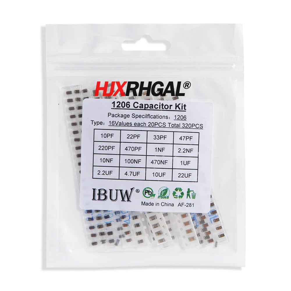 Kit Surtido Capacitores Cerámicos SMD 0603/0805/1206 - 16 Valores x 20 Unidades (Total 320 Piezas)