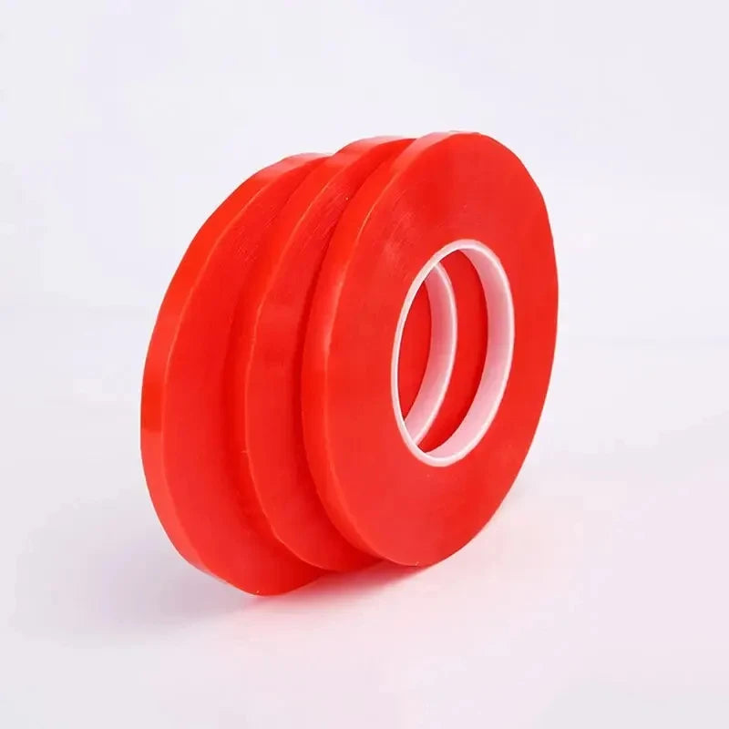Cinta Adhesiva Doble Cara Transparente PET Película Roja Fuerte (0.2mm, Ancho 1/2/3/5/10mm, Largo 50m) Sin Rastro para Pantalla LCD/Tablet