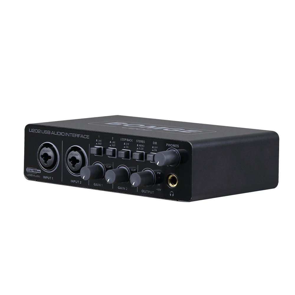 Interfaz de Audio USB Bomge U202 Preamplificador Micrófono XLR/TRS/TS 48V 32-bit/192kHz Grabación/Streaming
