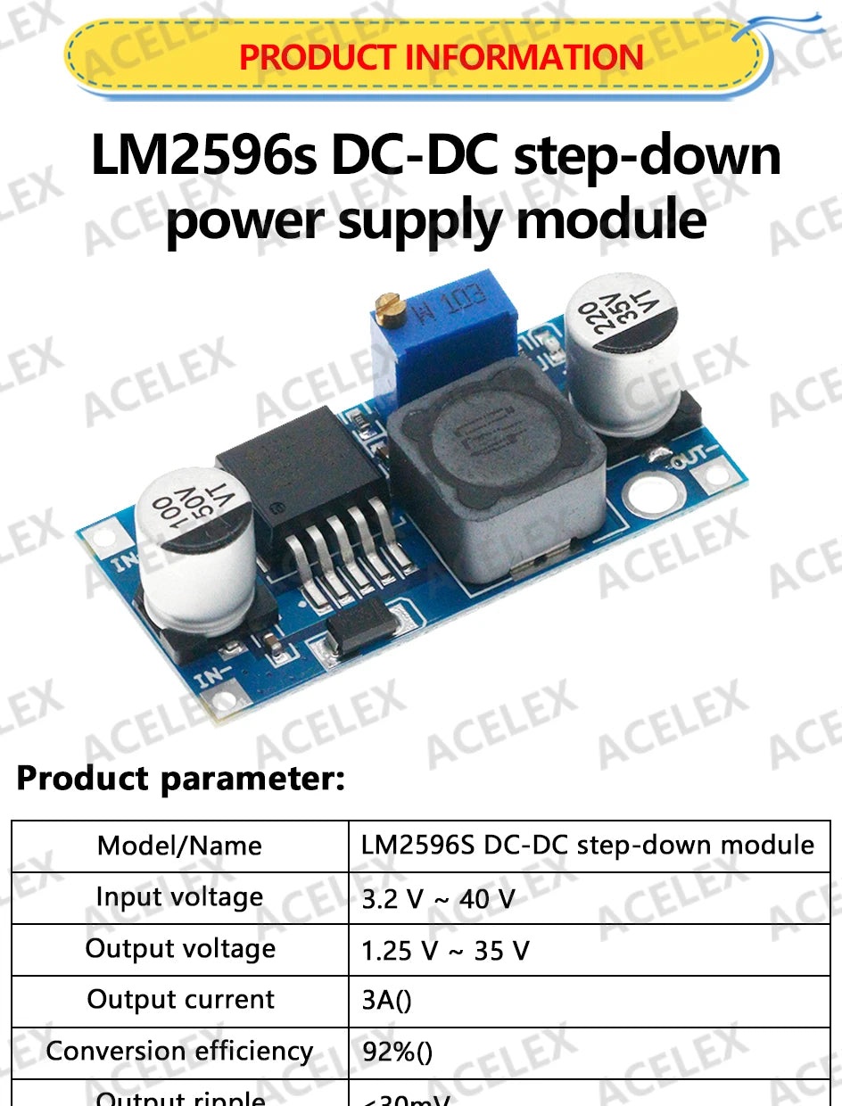 Módulo Fuente Alimentación Step-Down LM2596S DC-DC 3A Ajustable 24V/12V/5V/3V para Arduino