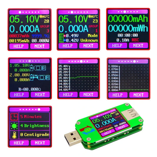 Tester USB Riden UM24/UM24C (USB 2.0) - Pantalla LCD Color, Medidor Voltaje/Corriente