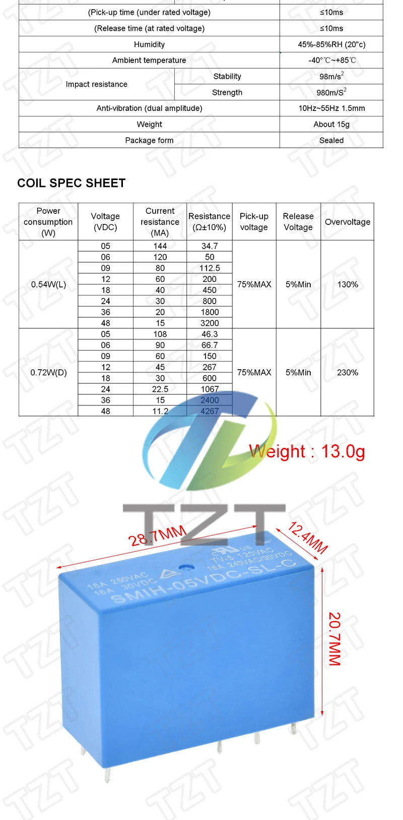 Relé Potencia SMIH 6/8-Pin 16A 250V - Bobina (5V/12V/24V DC) Contacto SL-A/SL-C - Lote 1 Pieza