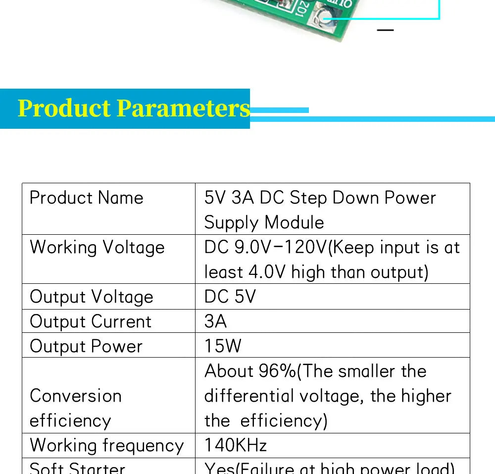 Módulo Convertidor Step-Down DC 9V-120V a 5V 2A/3A Buck (No Boost)