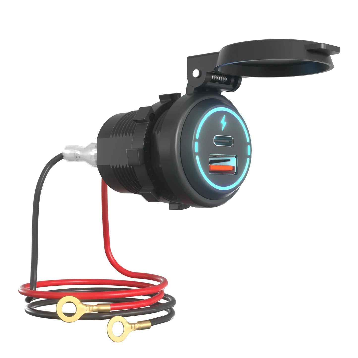 Socket Cargador USB 100W Impermeable Carga Rápida PD Tipo-C + QC3.0 para Auto/Bote/RV/Moto 12V-24V