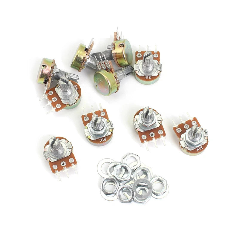5PCS Linear Potentiometer Kit 20mm 3pin WH148 1K 2K 5K 10K 20K 50K 100K 250K 1M Potentiometers Kit With Nuts And Washers