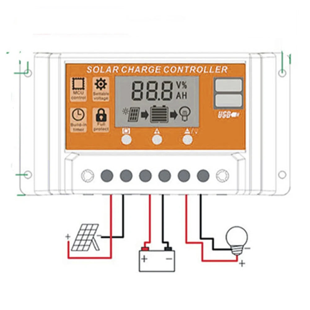 Controlador Carga Solar 100A 12V/24V Regulador Batería Panel Solar LCD Ajustable con Puerto USB