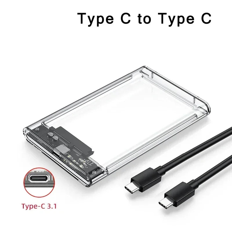 Carcasa Externa USB 3.0/Tipo C para Disco Duro HDD/SSD SATA 2.5" (UASP, Transparente, Portátil, Tool-Free)