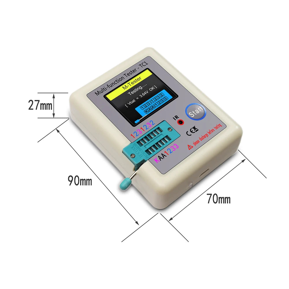 Tester Transistor LCR-TC1 (Pantalla TFT 1.8") - Medidor Multifunción Diodo, Triodo, Capacitor, Resistencia (MOSFET/NPN/PNP/TRIAC)
