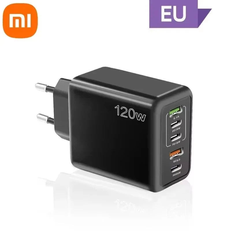 Cargador Xiaomi 120W Carga Rápida Multi 5 Puertos USB-C PD Adaptador para iPhone/Xiaomi/Samsung
