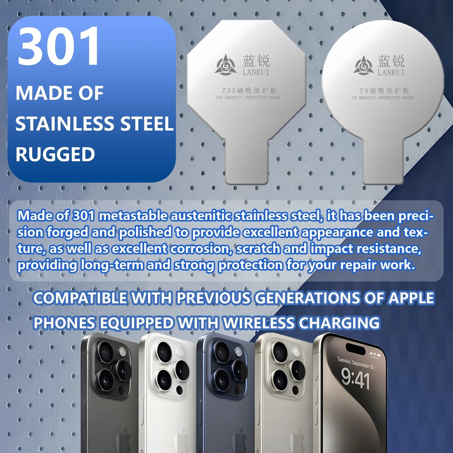 Placa Protectora Magnética Universal Vidrio Trasero Lanrui Z9 para Serie iPhone 11-16 (Protección Imán Carga Inalámbrica)