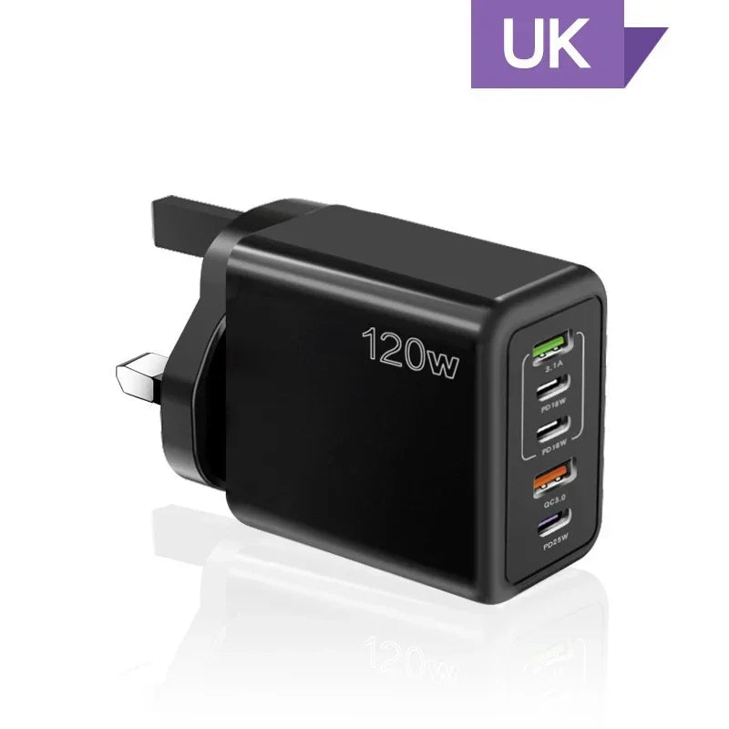 Cargador Xiaomi 120W Carga Rápida Multi 5 Puertos USB-C PD Adaptador para iPhone/Xiaomi/Samsung