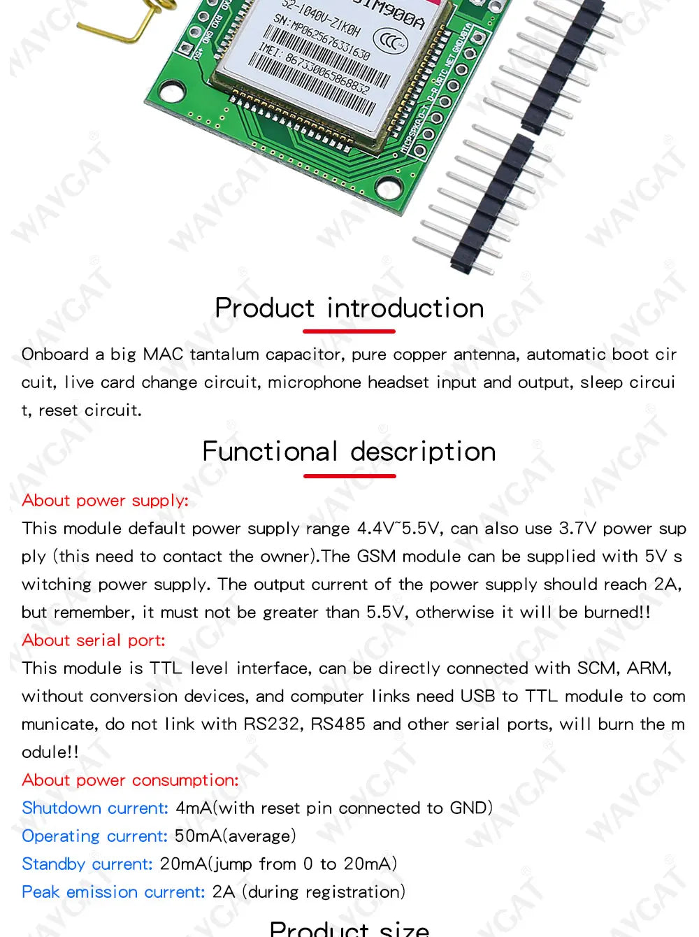 Kit Placa Módulo Transmisión Datos Inalámbrica GSM/GPRS SIM900A / SIM900 Mini V4.0 con Antena (Refurbished, C83 AEAK)