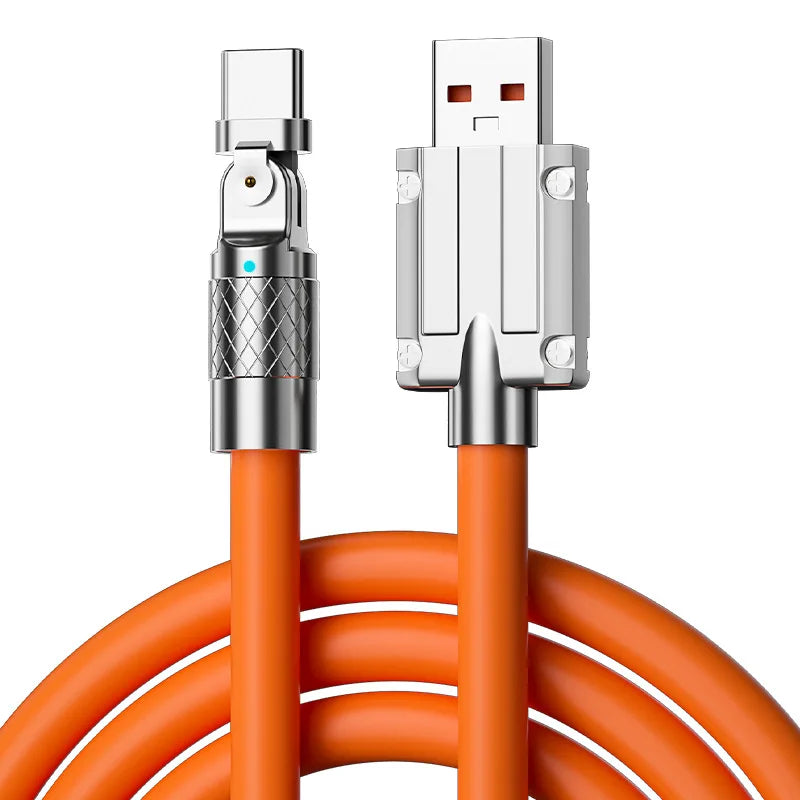 Cable Datos Silicona Grueso/Alargado Tipo C 120W 6A Carga Ultra Rápida con Rotación 180° para Huawei/Samsung/Xiaomi