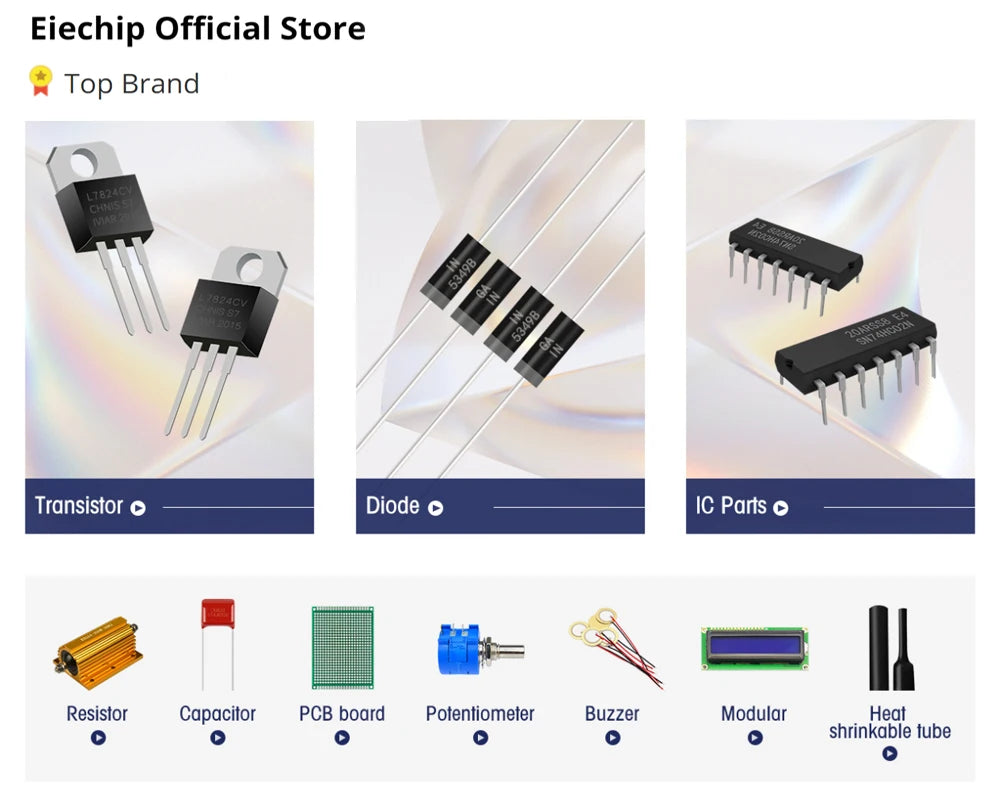 Kit Surtido Diodos THT (Rectificador/Schottky/Switching) - 8 Valores (1N4148, 1N4007, 1N58xx, FRxxx) (Total 100 Piezas)