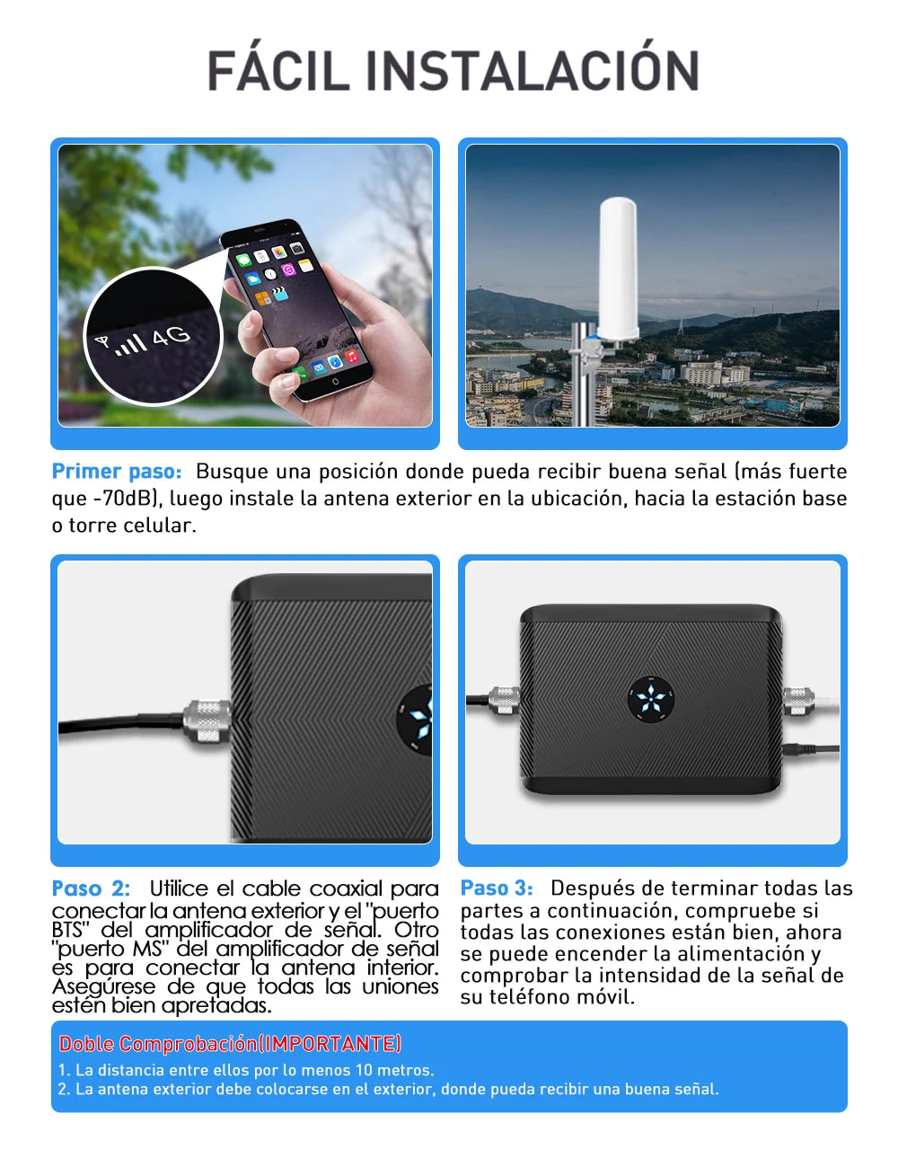 Kit Amplificador Señal Celular GoBoost 2G/3G/4G LTE GSM 700/850/1700/1900/2600 MHz (Chile)