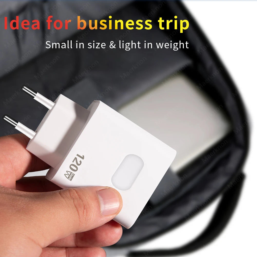 Cargador USB GaN 120W Carga Rápida con Cable USB Tipo C 10A para iPhone/Huawei/Samsung/Xiaomi