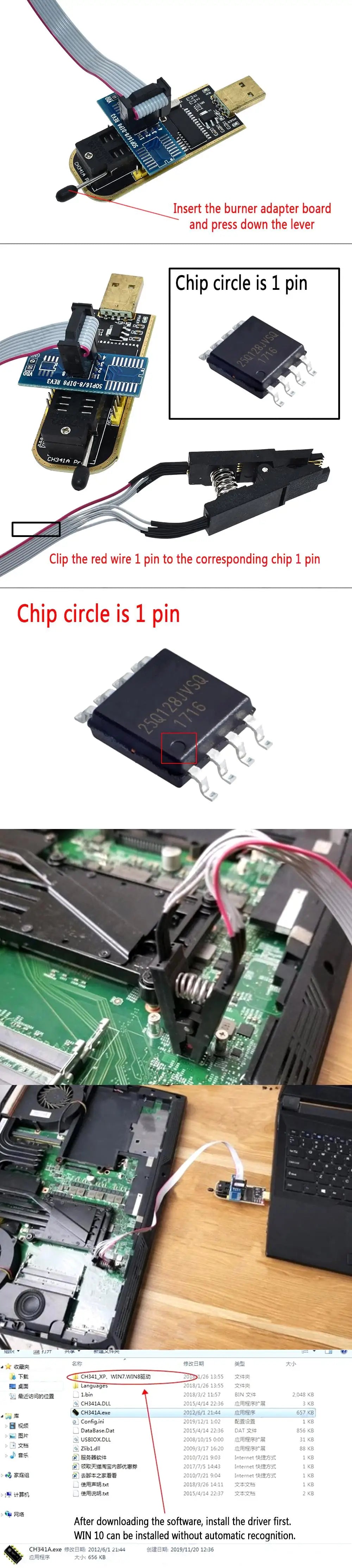 Kit Programador USB XTW100 (CH341) 24/25 Series EEPROM Flash BIOS + Clip Test SOIC8/SOP8