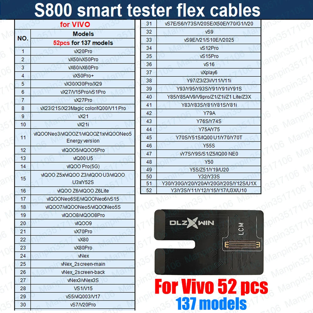 Cable Flex para Tester Pantalla Inteligente S800 - Reparación Display/Táctil/True Tone/Batería (iPhone/Samsung/Huawei/Xiaomi)