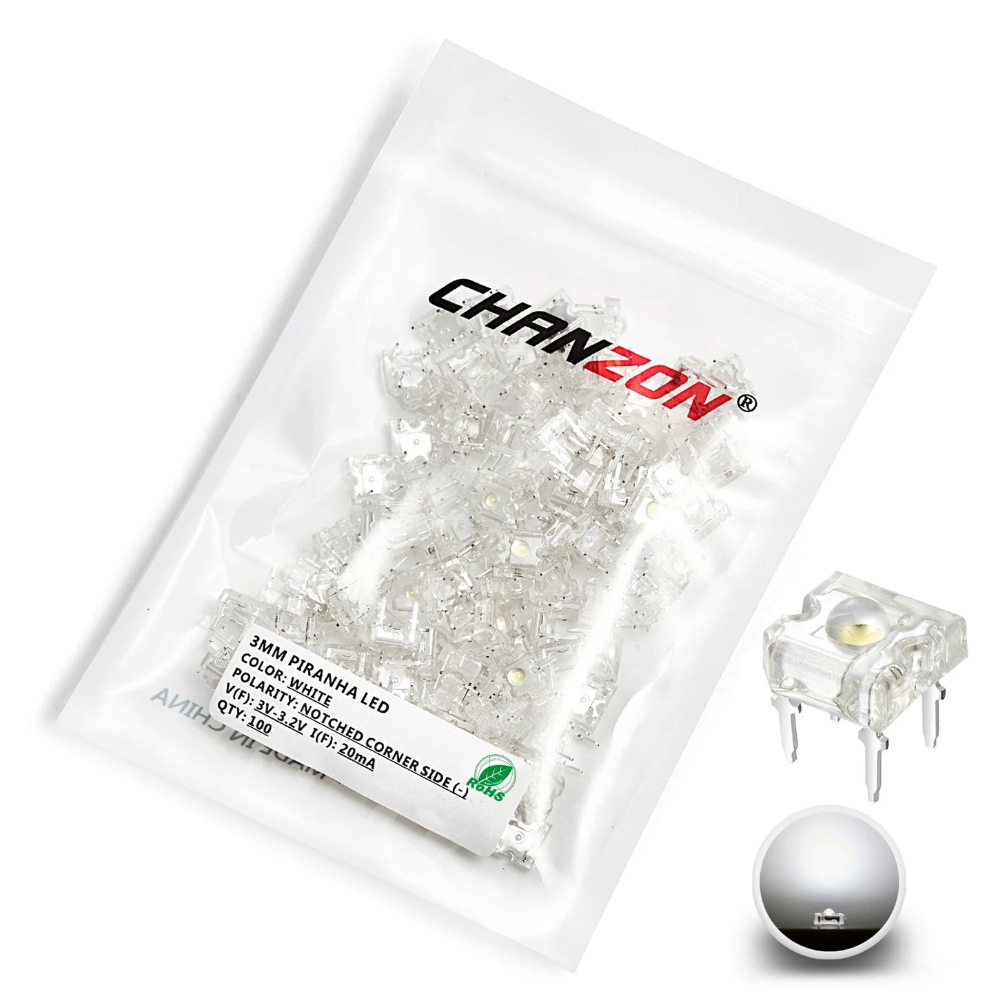 100pcs 3mm LED Piranha Light Emitting Diode Lamp White Red Green Blue Yellow Bright Color 3V Indicator DIY DIP PCB Circuit Bulb