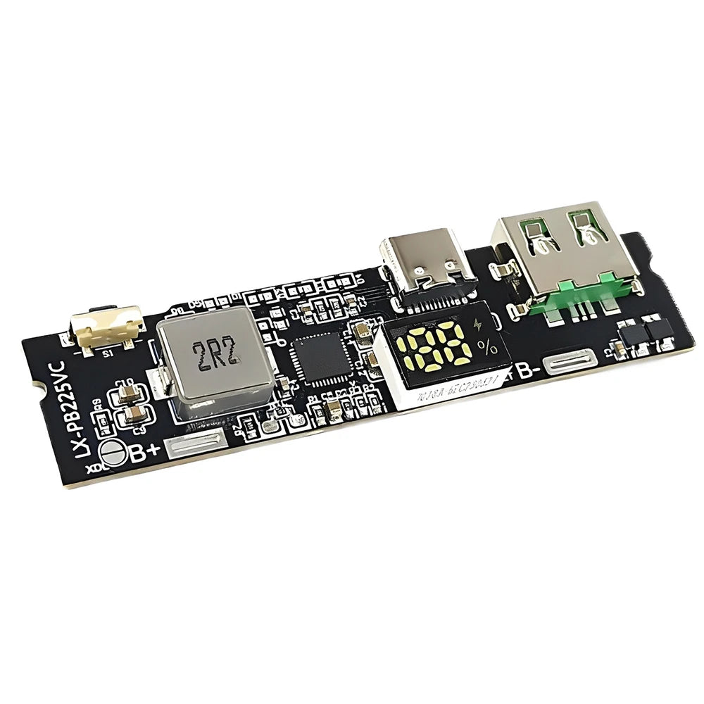 Módulo Power Bank Carga Rápida Bidireccional 22.5W DIY con Display Digital (USB/Tipo-C, Soporta VOOC)