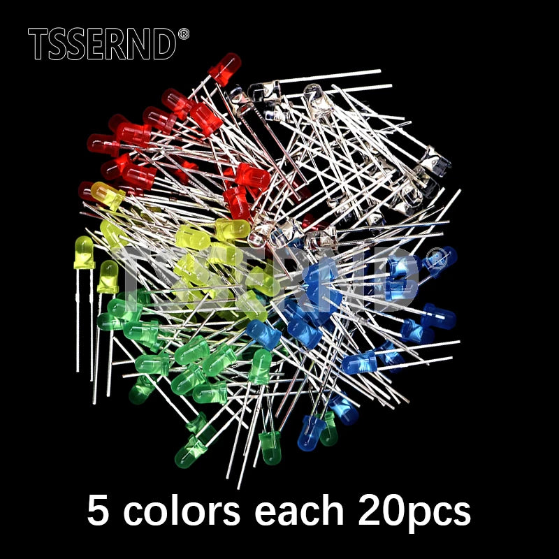 Kit Surtido Diodo LED F3 (3mm) Colores (Blanco/Verde/Rojo/Azul/Amarillo/Naranja/Rosa/Púrpura/Blanco Cálido) DIY (60/100 Piezas)
