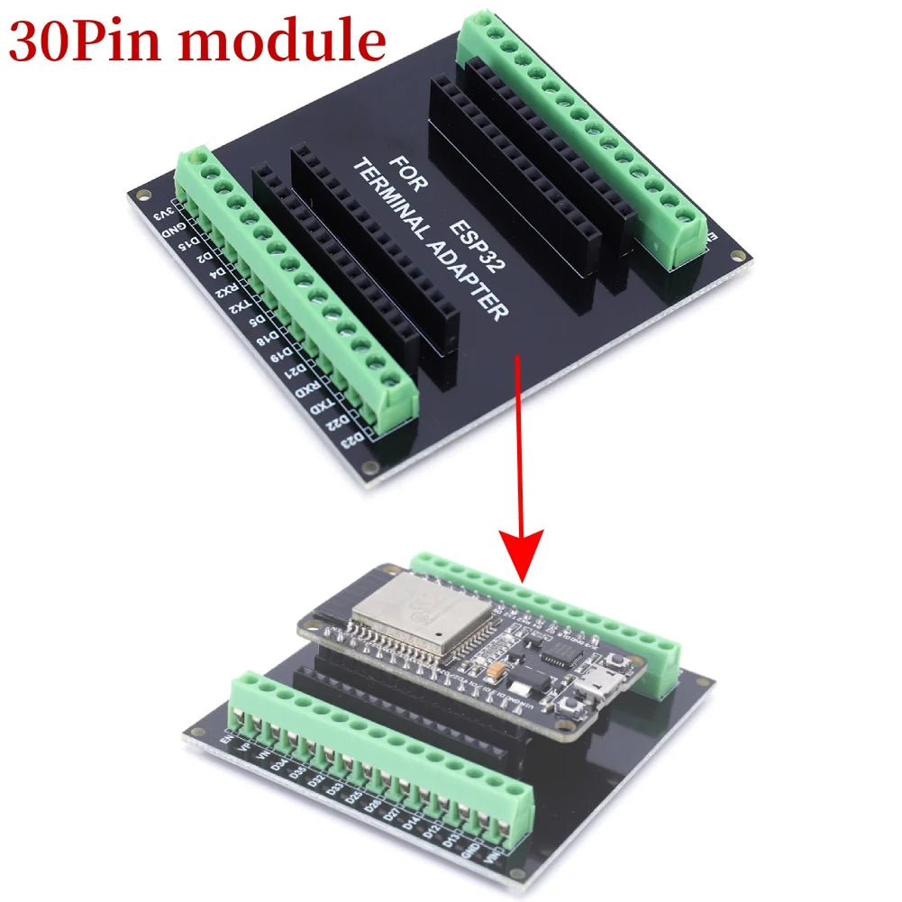 Placa Desarrollo ESP32 (30 Pines, ESP32-WROOM-32S/32D) Módulo Inalámbrico WiFi Bluetooth Doble Núcleo Bajo Consumo