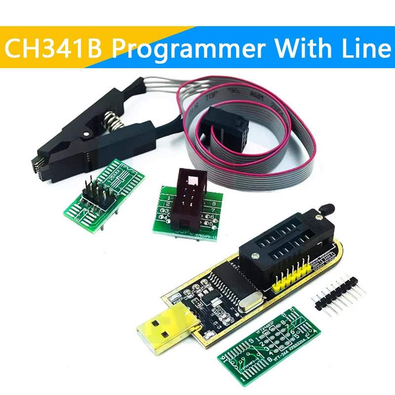 Kit Programador USB CH341B 24/25 Series EEPROM Flash BIOS + Clip Test SOIC8/SOP8