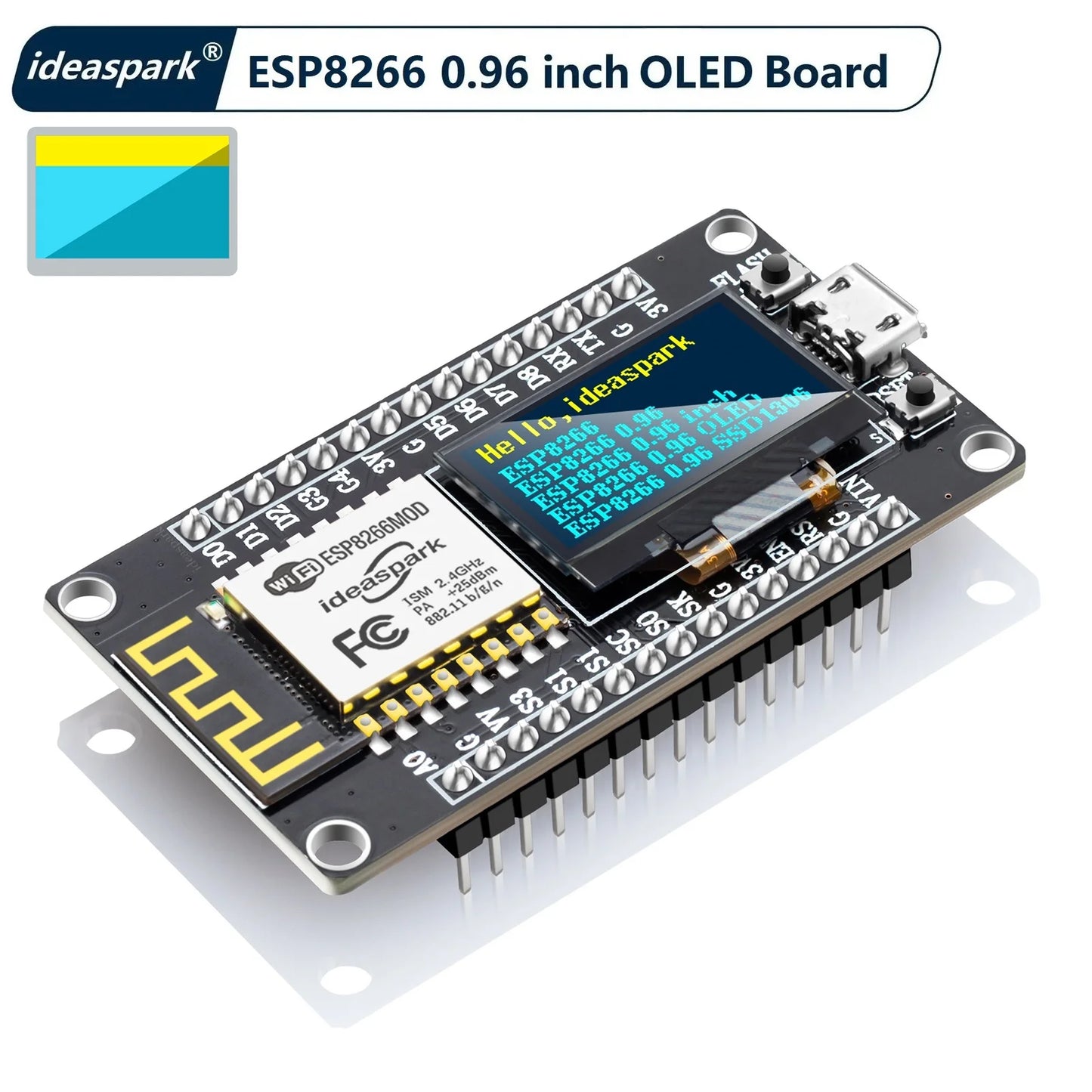 Placa Desarrollo NodeMCU ESP8266 con Display OLED 0.96" CH340 ESP-12E WiFi Micro USB Arduino/Micropython