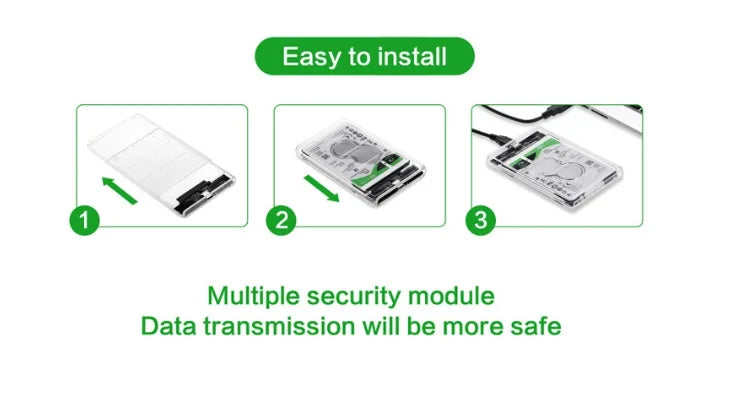 Carcasa Externa Transparente USB 3.0 / Tipo C 3.1 a SATA para Disco Duro HDD/SSD 2.5" Caja Caddy