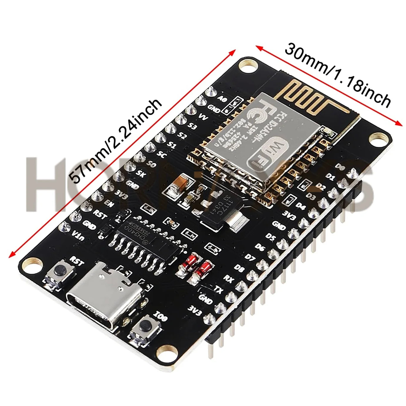 Placa Desarrollo NodeMCU ESP8266 LUA (ESP-12E, CH340, 4MB Flash, Tipo C) Módulo WiFi Inalámbrico Serial para Arduino (1-10 Unidades)