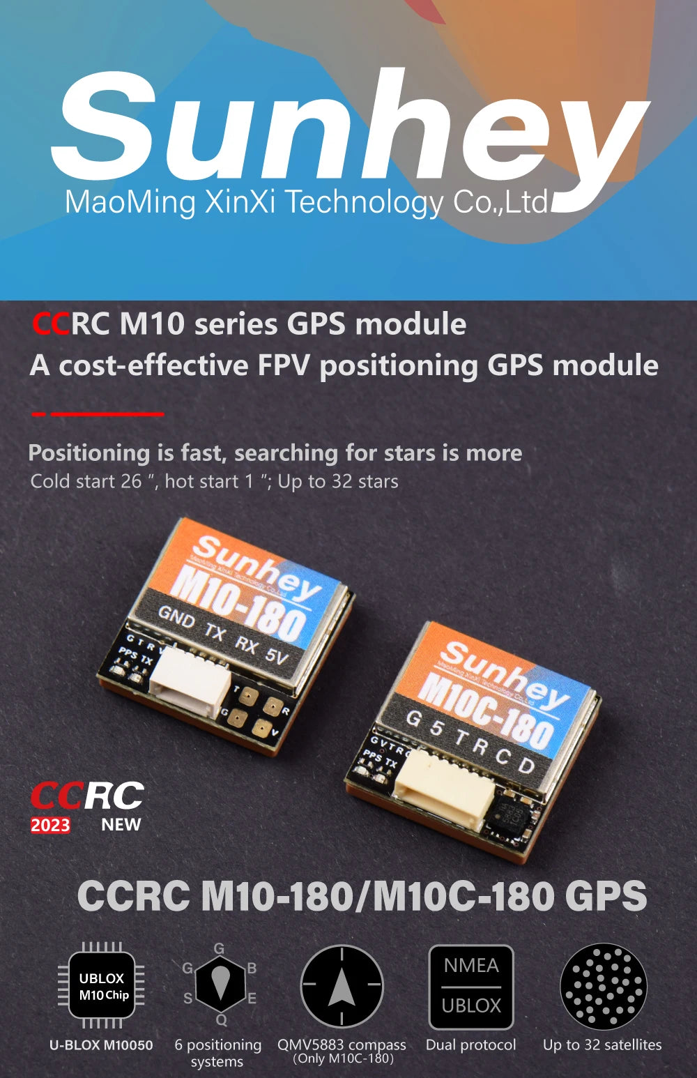 Módulo GPS CCRC Mini M10-18 / M10C-18 (10ª Gen) con Antena Cerámica y Compás Integrado para Drones FPV Freestyle Largo Alcance