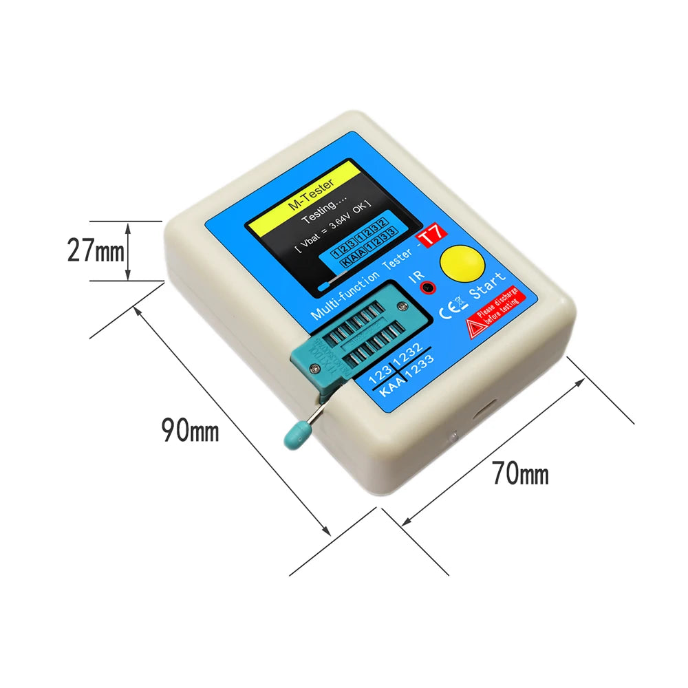 Tester Transistor LCR Multifunción (TC1/T7) - Pantalla TFT, Medidor Diodo, Triodo, Capacitor, Resistencia (MOSFET/NPN/PNP/TRIAC)