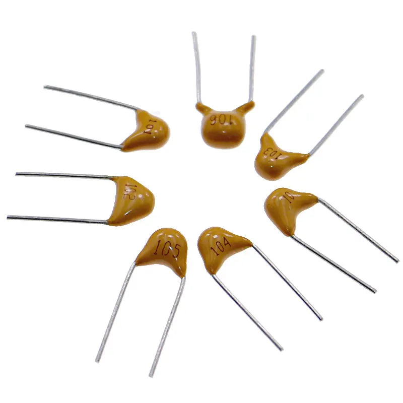 Capacitor Cerámico Multicapa (10pF-1uF, 50V, P=5.08mm) - Pack 100 Unidades (Valores Surtidos)