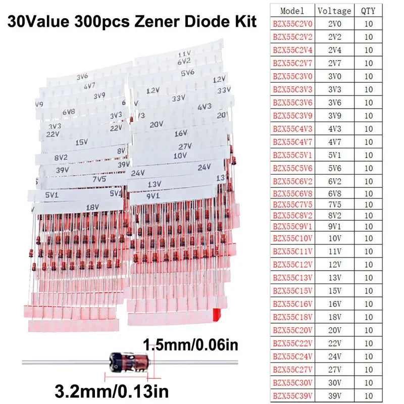Kit Surtido Diodos (Zener/TVS/Schottky Rápido) DIP/SMD para Electrónica DIY