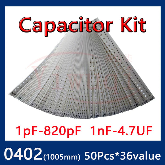 Kit Muestrario Capacitores SMD 0402 (1pF-4.7uF, 69 Valores x 50 Unidades) - Pack 3450 Piezas
