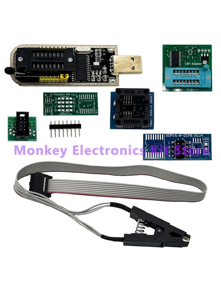 Kit Programador USB CH341A EEPROM/Flash/BIOS con Clip SOIC8 y Adaptador 1.8V + ZIF Socket
