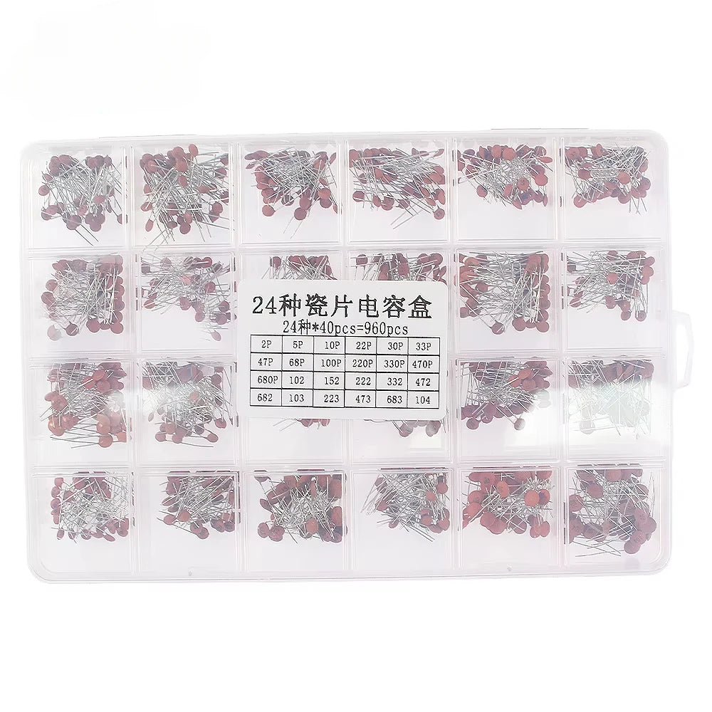 Kit Surtido Capacitor Cerámico (2pF-0.1uF) Componentes Electrónicos DIY - Pack 300/960 Piezas