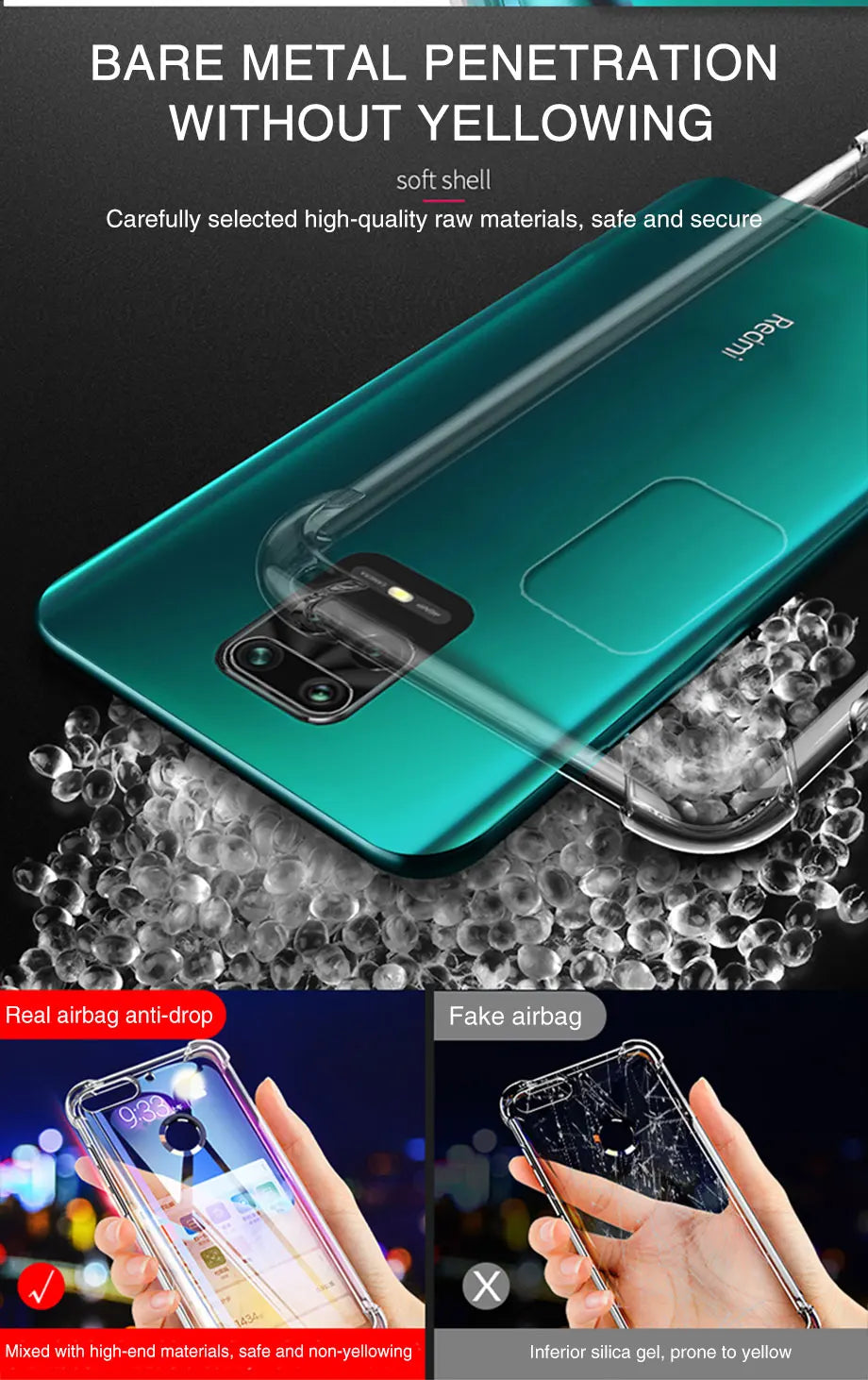 Funda Carcasa TPU Transparente Suave Anti-Golpes (Airbag Grueso) para Xiaomi Redmi Note 9/9S/Note 9 Pro