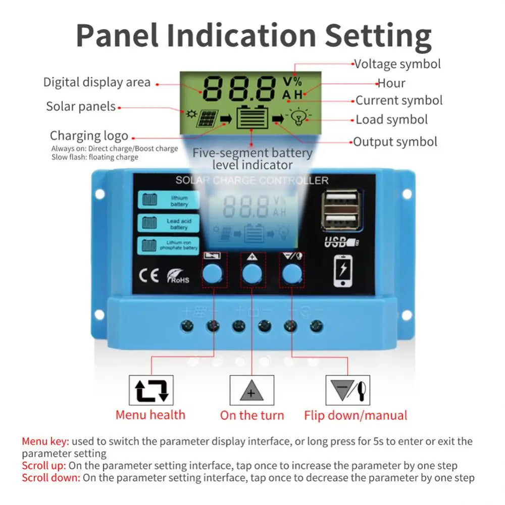 New 10A 20A 30A 12V 24V MPPT Solar Charge Controller 50VDC PV Regulator Colorful Screen For Lithium Lifepo4 GEL Lead Acid