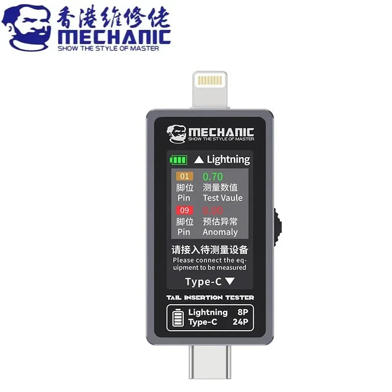 Tester Inserción Trasera Mechanic T-824 / T824-SE - Detector Interfaz Tipo-C/Lightning para Reparación Móvil
