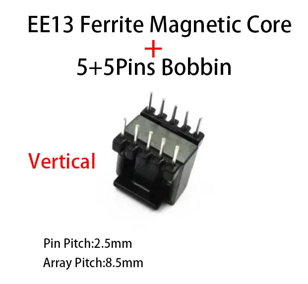 Núcleo Ferrita EE13 PC40 con Bobina Vertical/Horizontal (6/8/10 Pines)