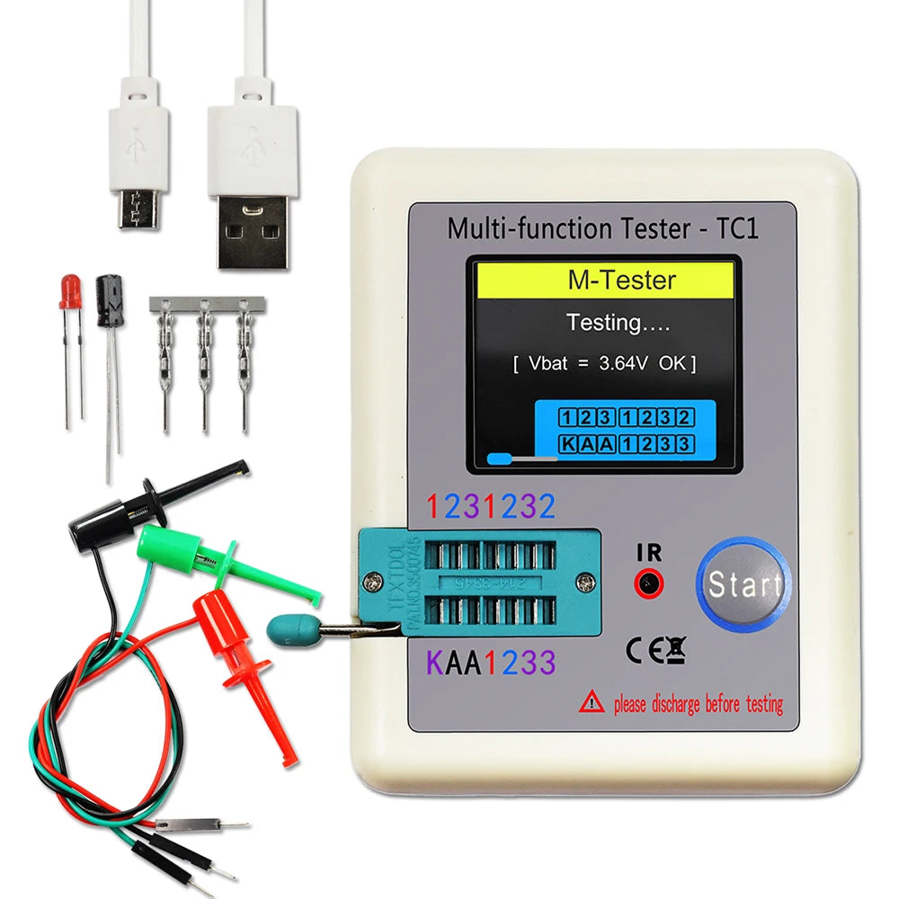 Tester Transistor LCR Multifunción (TC1/T7) - Pantalla TFT, Medidor Diodo, Triodo, Capacitor, Resistencia (MOSFET/NPN/PNP/TRIAC)