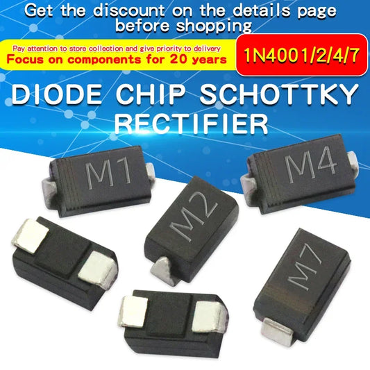Kit Surtido Diodos SMD Rectificadores (M1, M4, M7) y Schottky - 100 Piezas