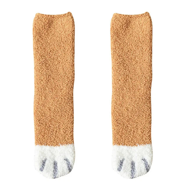 Calcetines Blancos Mujer Felpa Cálidos Diseño Kawaii Cartoon Patita Gato/Perro 3D Divertidos para Casa/Dormir