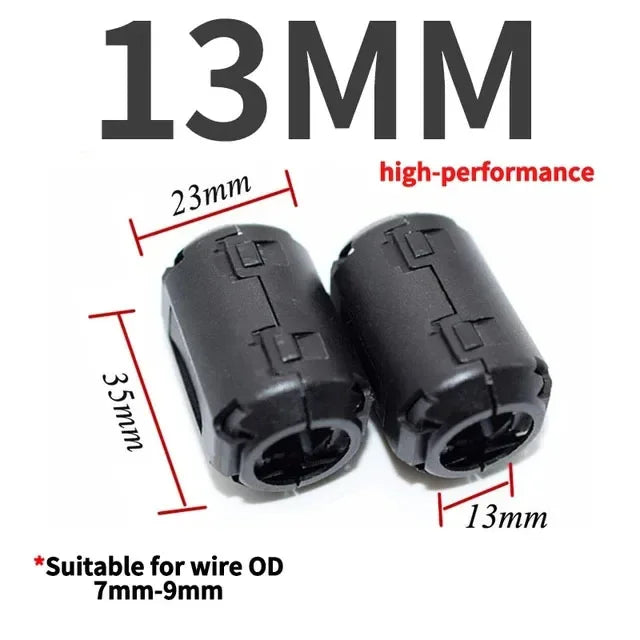 Filtro Ferrita Clip Snap Anti-Interferencia EMI/RFI Negro - Varios Diámetros (3.5mm a 15mm) - Lote 20-100 Piezas