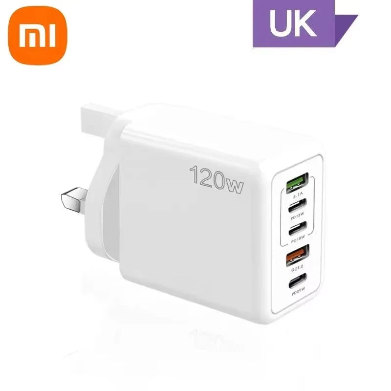 Cargador Xiaomi 120W Carga Rápida Multi 5 Puertos USB-C PD Adaptador para iPhone/Xiaomi/Samsung
