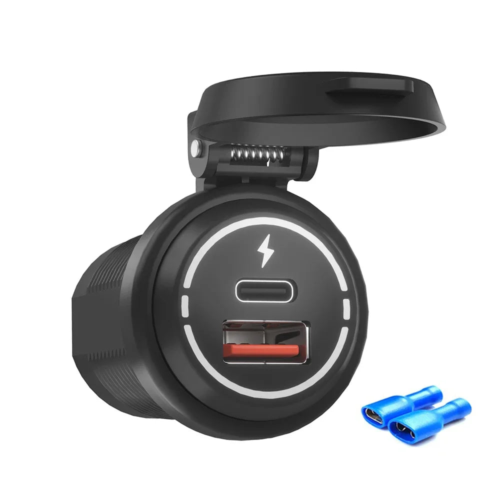 Socket Cargador USB 100W Impermeable Carga Rápida PD Tipo-C + QC3.0 para Auto/Bote/RV/Moto 12V-24V