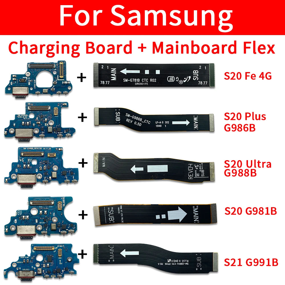 Cable Flex Conexión Placa Principal a Puerto Carga (Dock) para Samsung S20 FE 4G/S20+/S20 Ultra/S21 (Modelos G780/G98x/G991B)