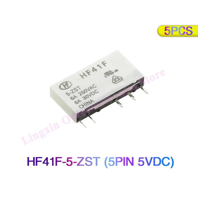 Relé Potencia HF41F-ZS/ZST/HS/HST 5-Pin 6A - Voltajes (5V/12V/24V DC) - Lote 5 Piezas